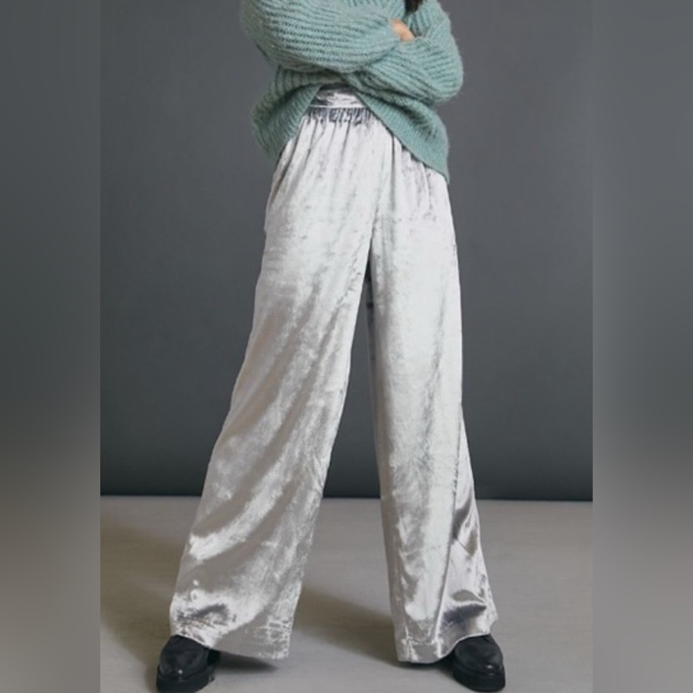 Maeve silver velvet wide leg pants, XS